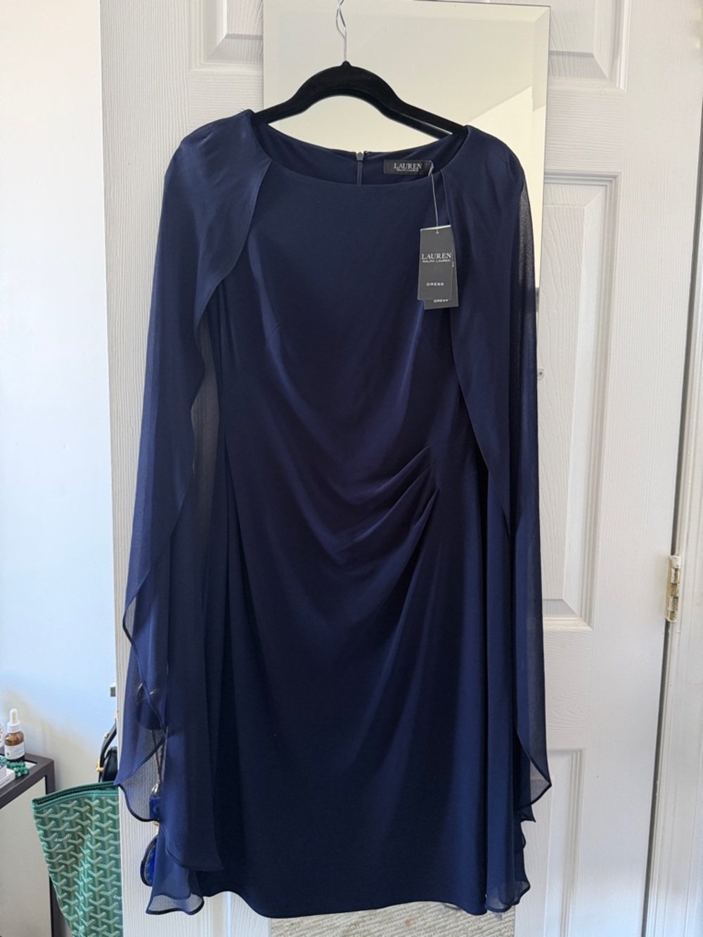 Ralph Lauren Navy Cape Chiffon Overlay Dress